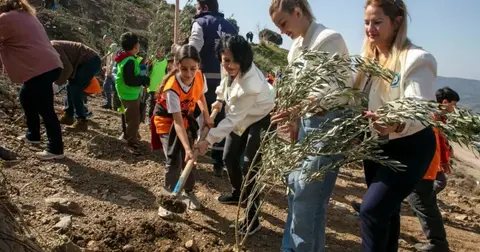 İzmir Güzelbahçe’de 1000 zeytin fidanı toprakla buluştu