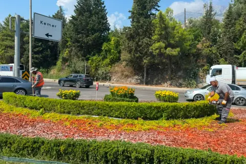 Kemer Atatürk Caddesi'nde yeşil alanlar yenilendi