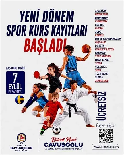Denizli'de 22 Branşta Ücretsiz Spor Kursları Başlıyor
