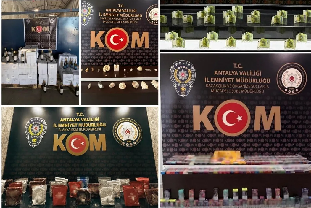 Antalya'da polis operasyonu: Silah, sahte para ve kaçak eser ele geçirildi