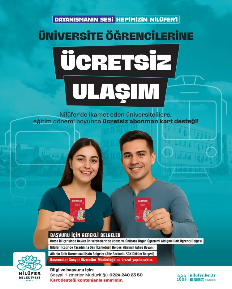 Bursa'da Nilüfer Belediyesi’nden üniversite öğrencilerine ücretsiz ulaşım desteği